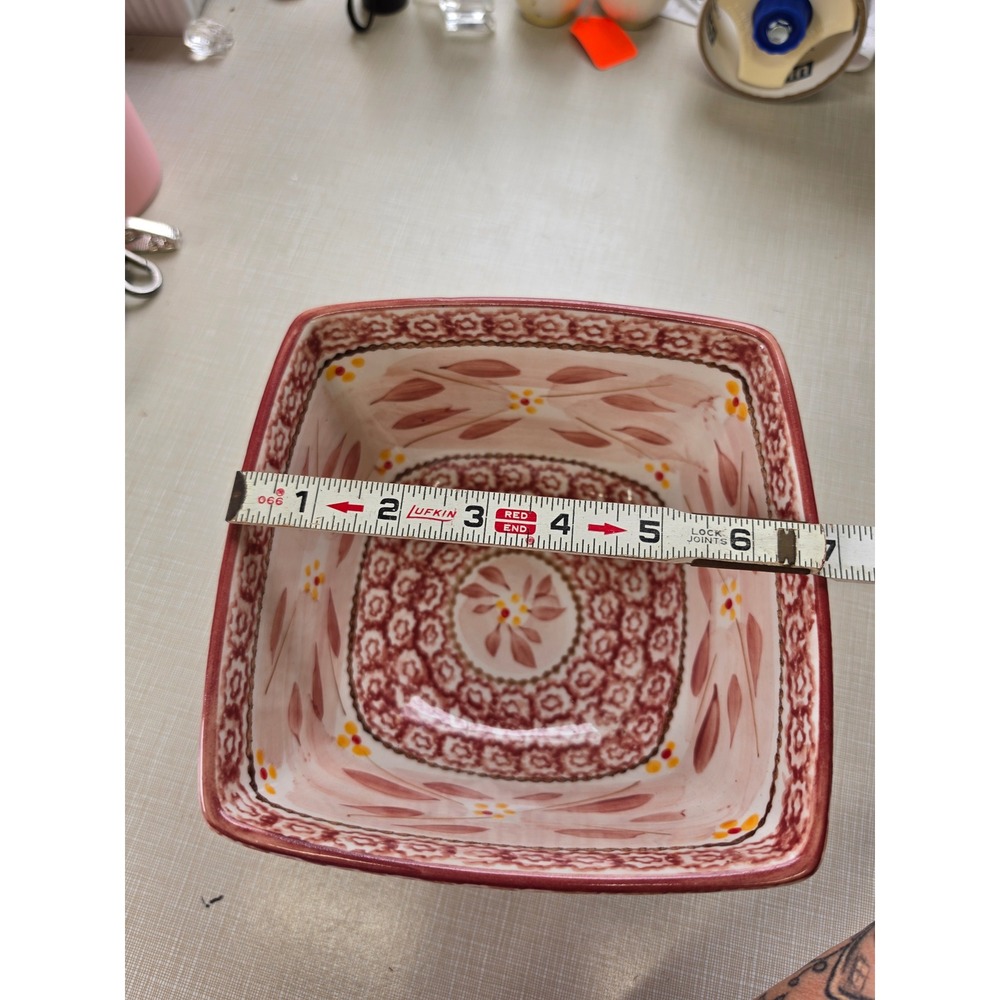 Temp-tations Old World Pink Cranberry Square Ceramic Nesting Serving Bowls - Picture 6 of 11
